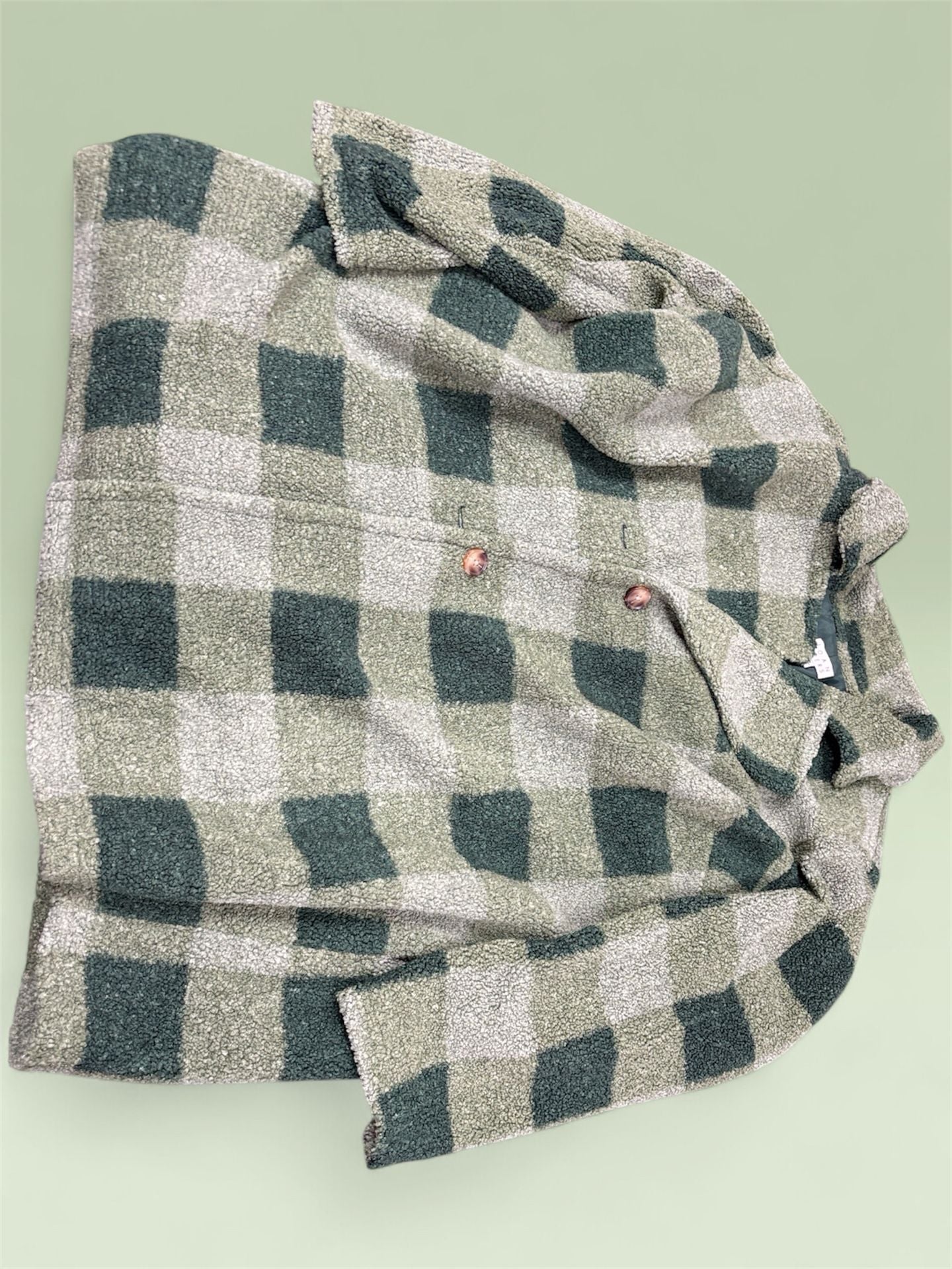 Joan Rivers Green Plaid Buffalo Check Sherpa Fleece Button-Up Shacket Jacket 3X 1