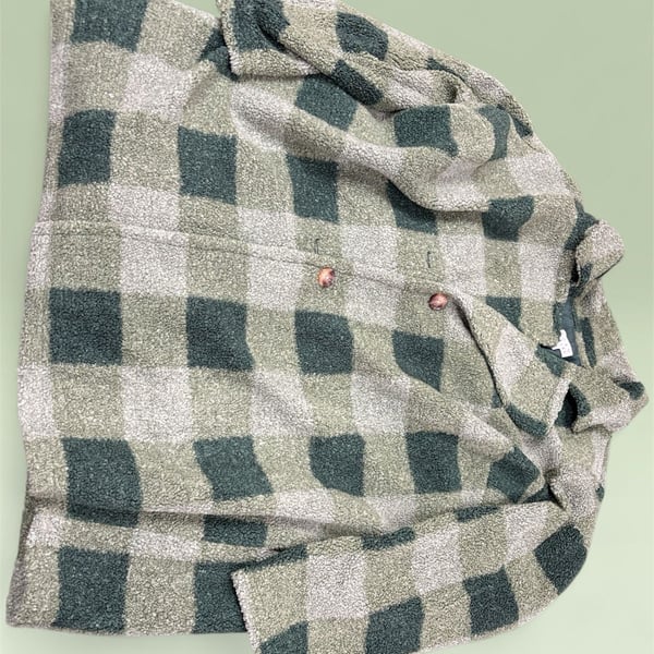 Joan Rivers Green Plaid Buffalo Check Sherpa Fleece Button-Up Shacket Jacket 3X