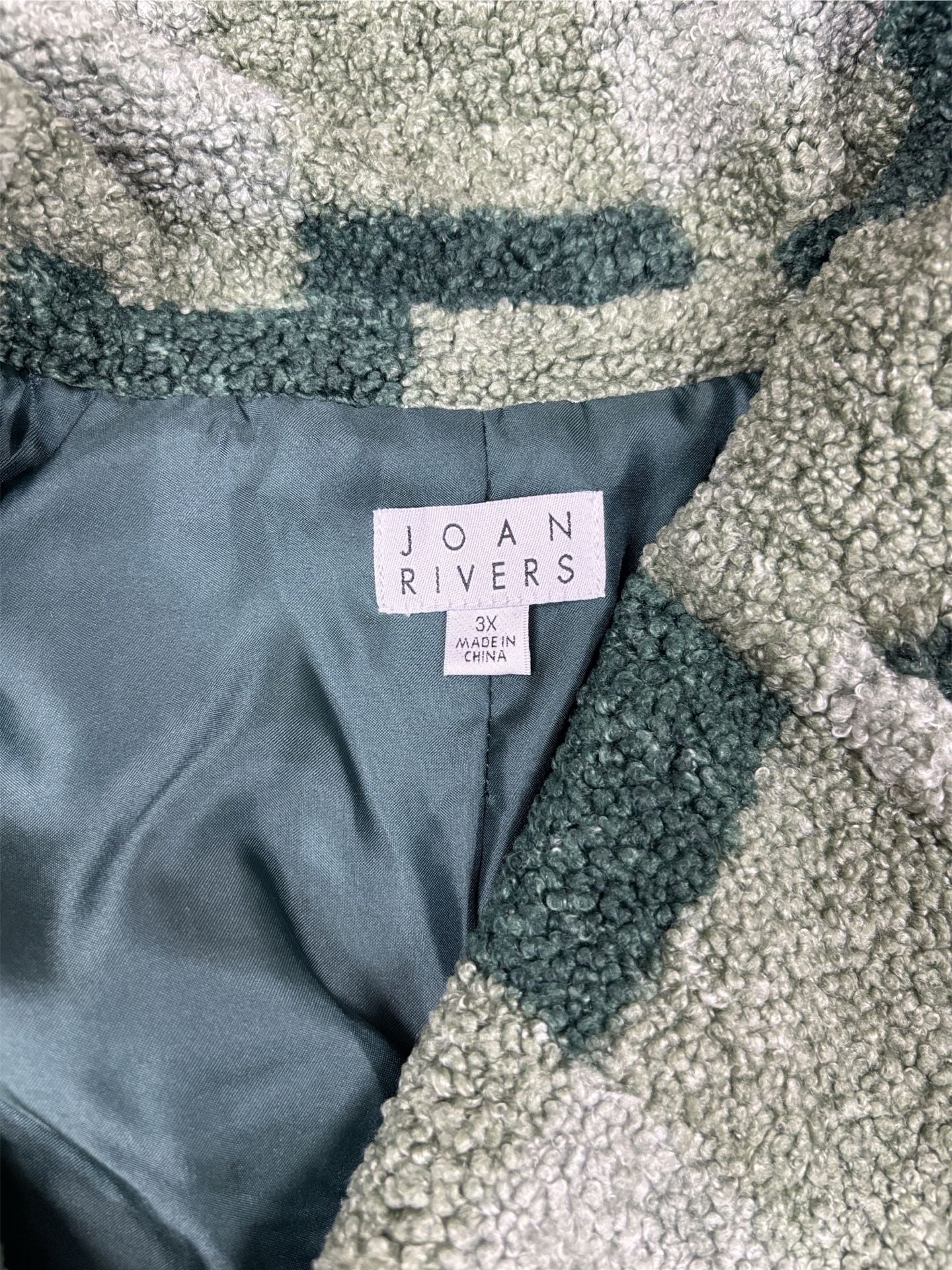 Joan Rivers Green Plaid Buffalo Check Sherpa Fleece Button-Up Shacket Jacket 3X 2
