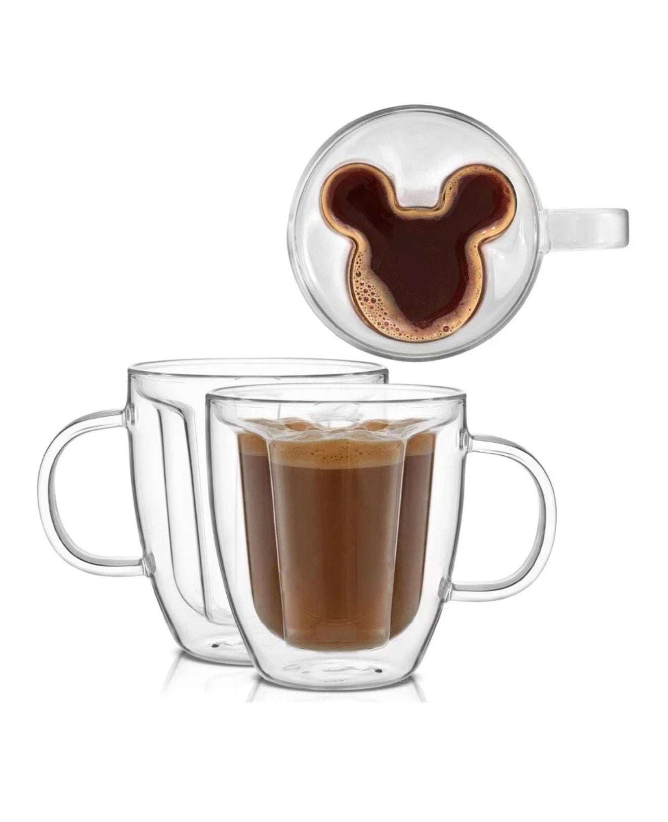 JoyJolt Disney Mickey Mouse 3D Double Walled Glass Mugs Set of 2 6