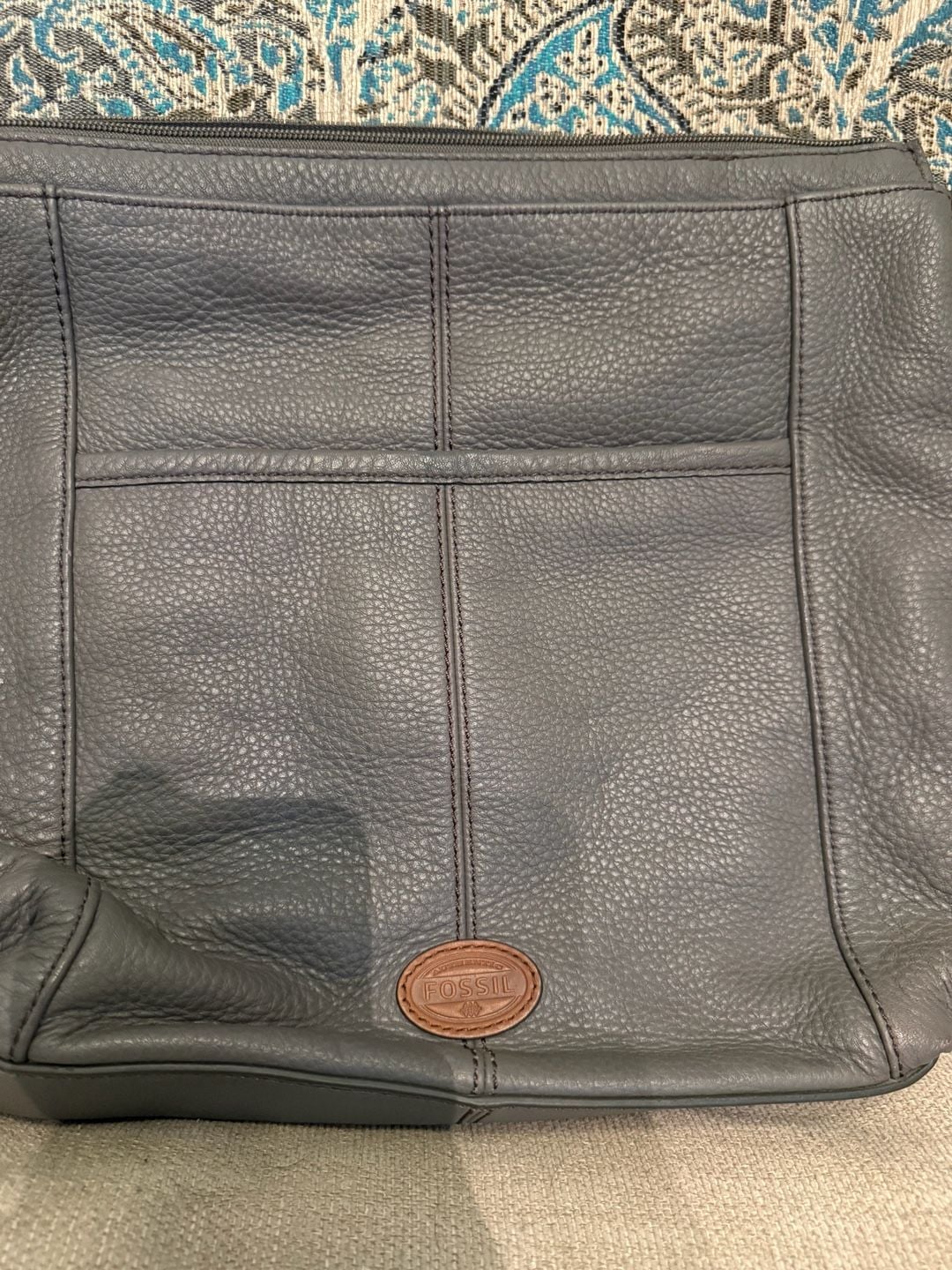 Fossil Morgan Traveler Pebbled Leather Grey Crossbody Messenger Bag 5