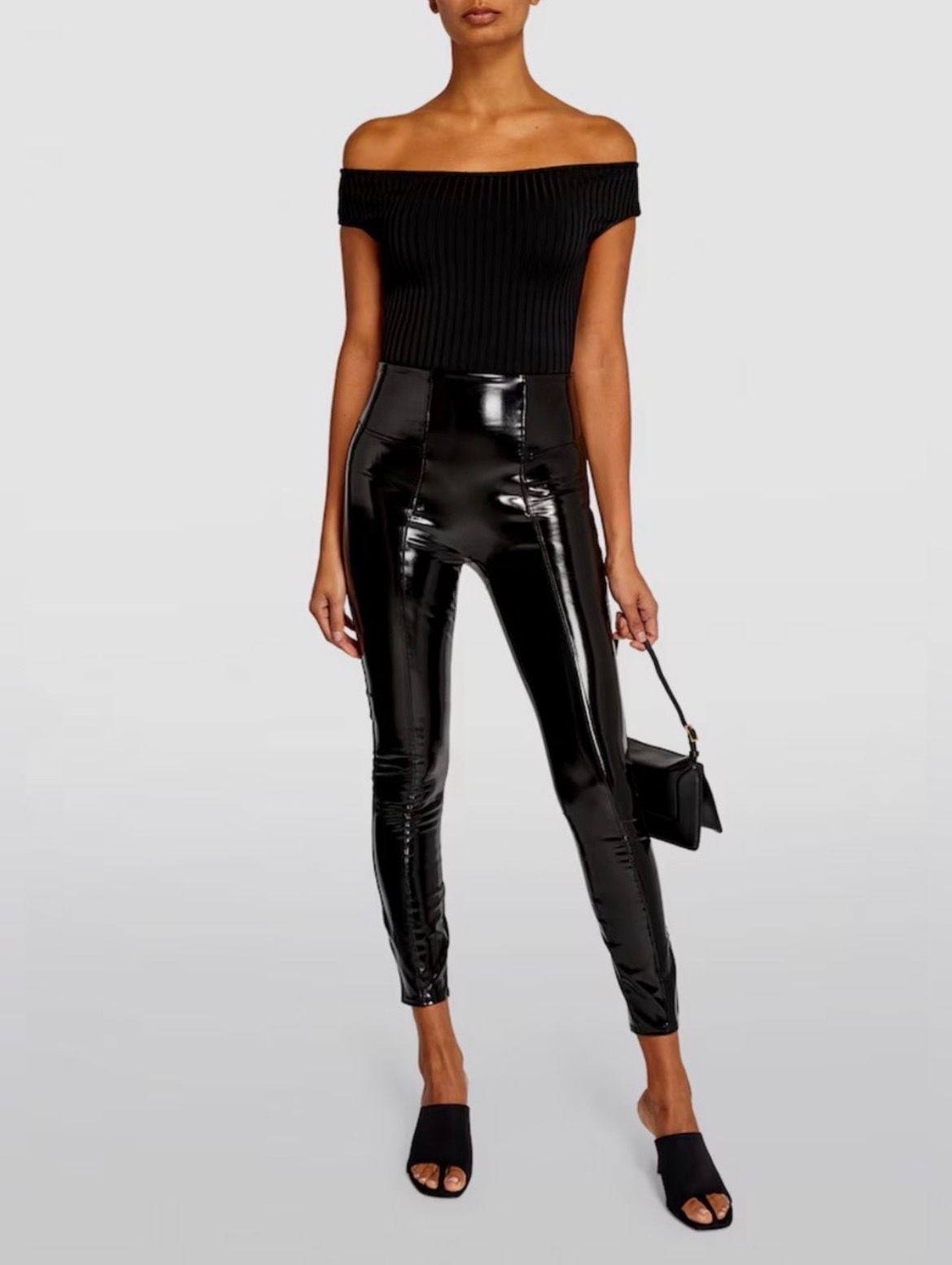 Spanx Black Faux Patent Leather Leggings Size M 2
