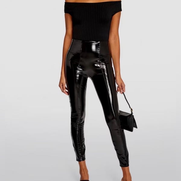 Spanx Black Faux Patent Leather Leggings Size M