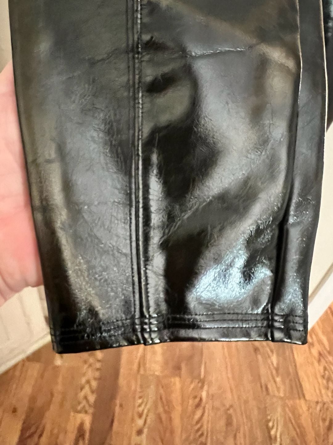 Spanx Black Faux Patent Leather Leggings Size M 6
