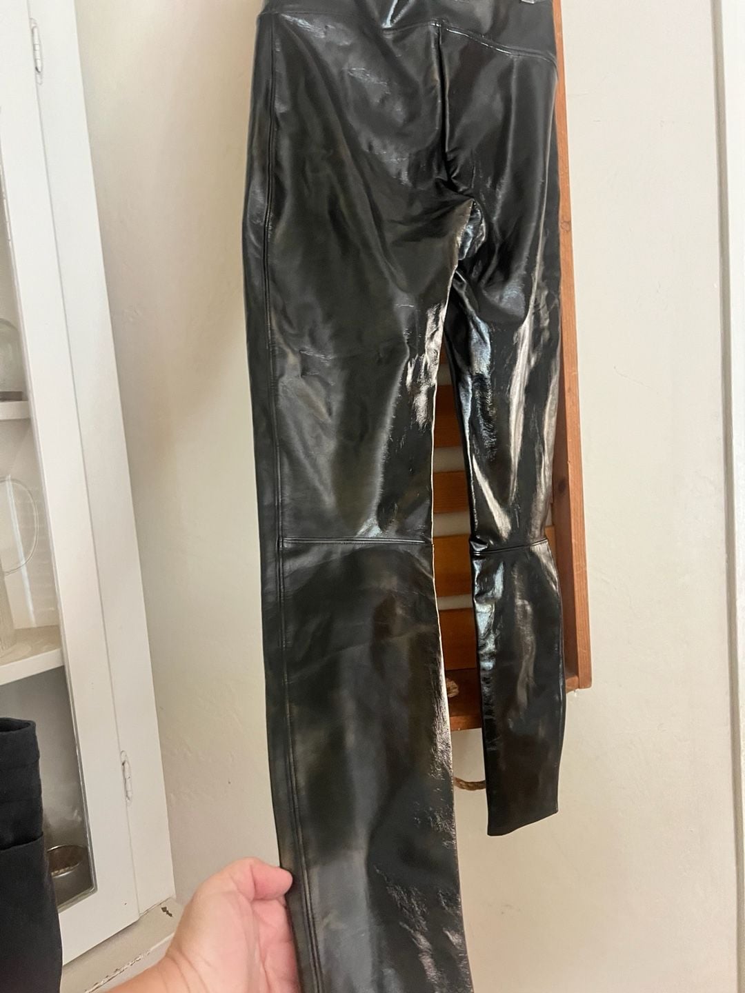 Spanx Black Faux Patent Leather Leggings Size M 7