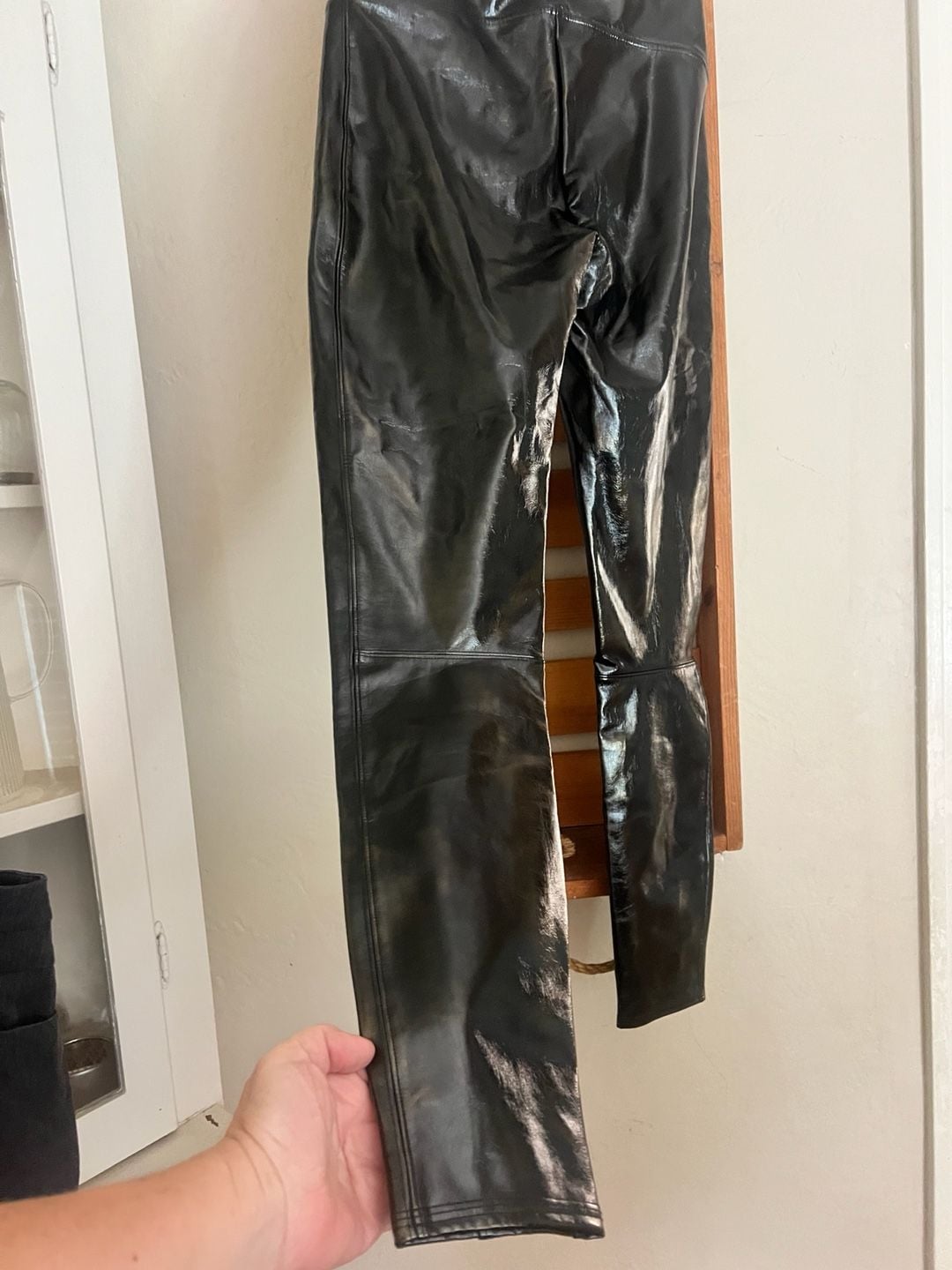 Spanx Black Faux Patent Leather Leggings Size M 9
