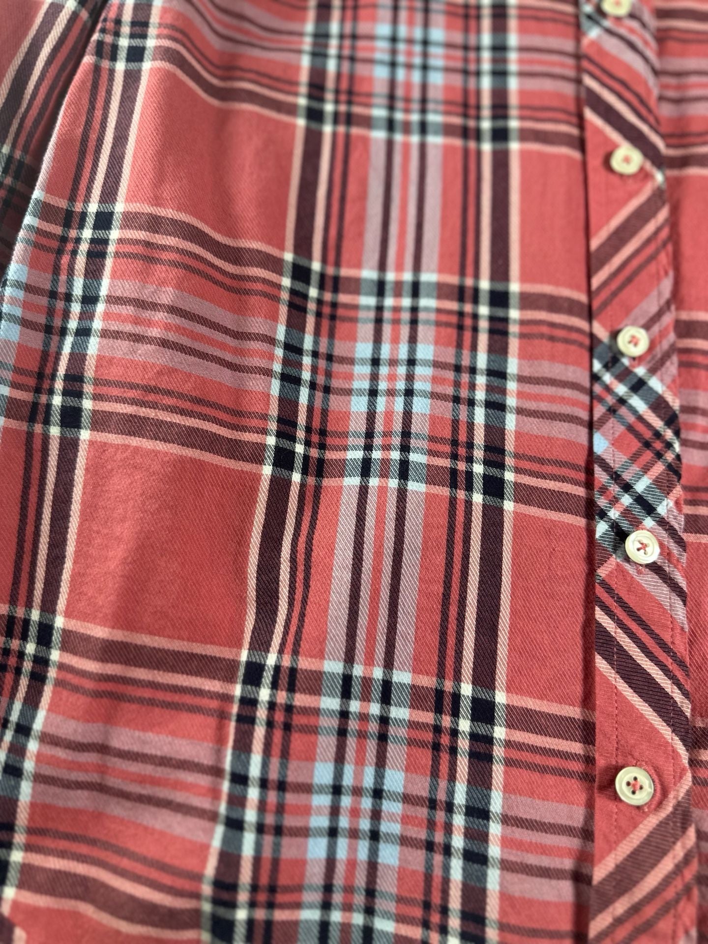 Talbots Petite Small SP Salmon Pink Plaid Classic Long Sleeve Button Front Cotton Shirt 3