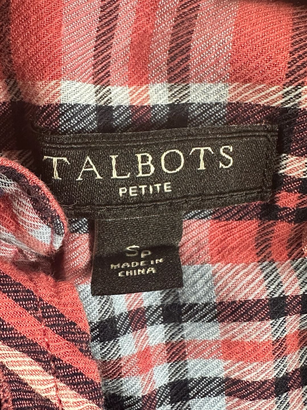 Talbots Petite Small SP Salmon Pink Plaid Classic Long Sleeve Button Front Cotton Shirt 4