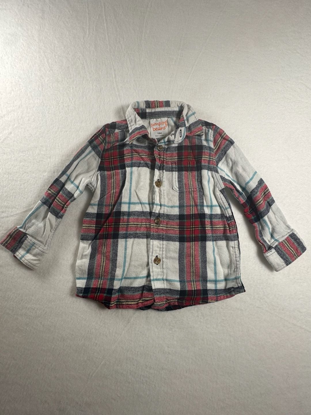 Jumping Beans Toddler Boys Long Sleeve Plaid Flannel Button Down Shirt Size 18M 2
