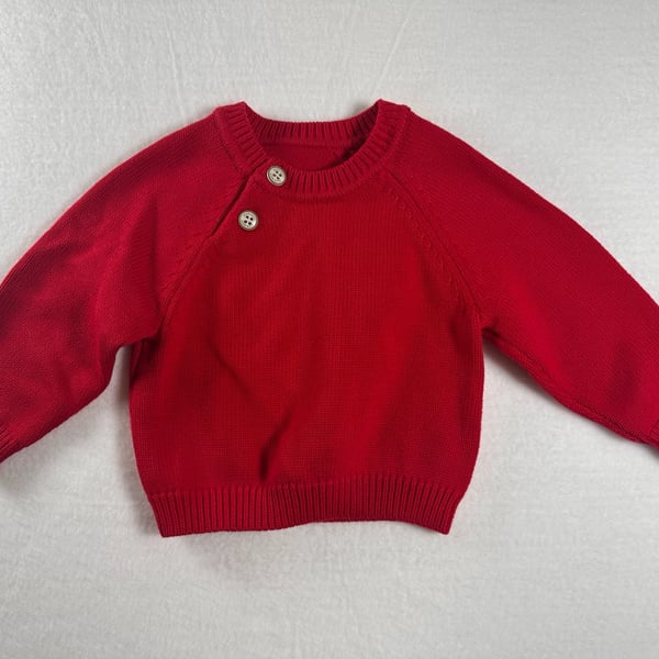 pureborn Red Cotton Knit Pullover Sweater with Shoulder Buttons US 6M