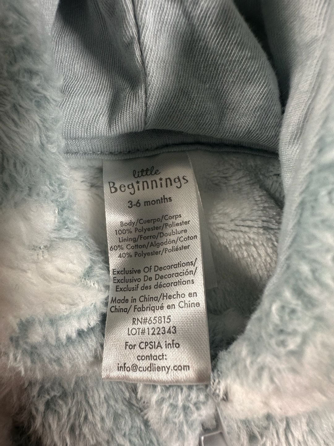 Little Beginnings Blue and White Dinosaur Fleece Hooded Footed Jumpsuit 4