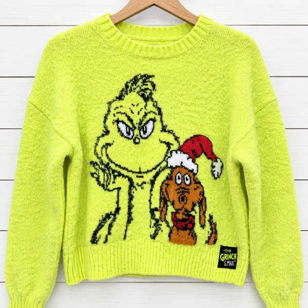 Justice x The Grinch Neon Green Graphic Holiday Sweater Size M (10)