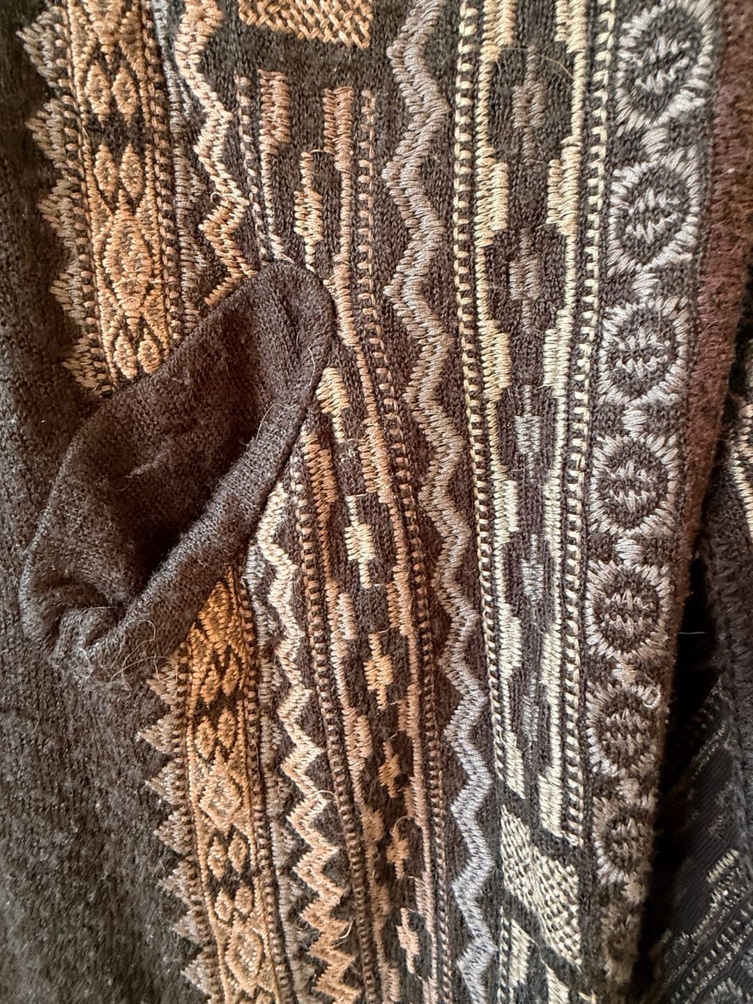 Johnny Was Biya Brown Geometric Pattern Open Front Knit Cardigan 7