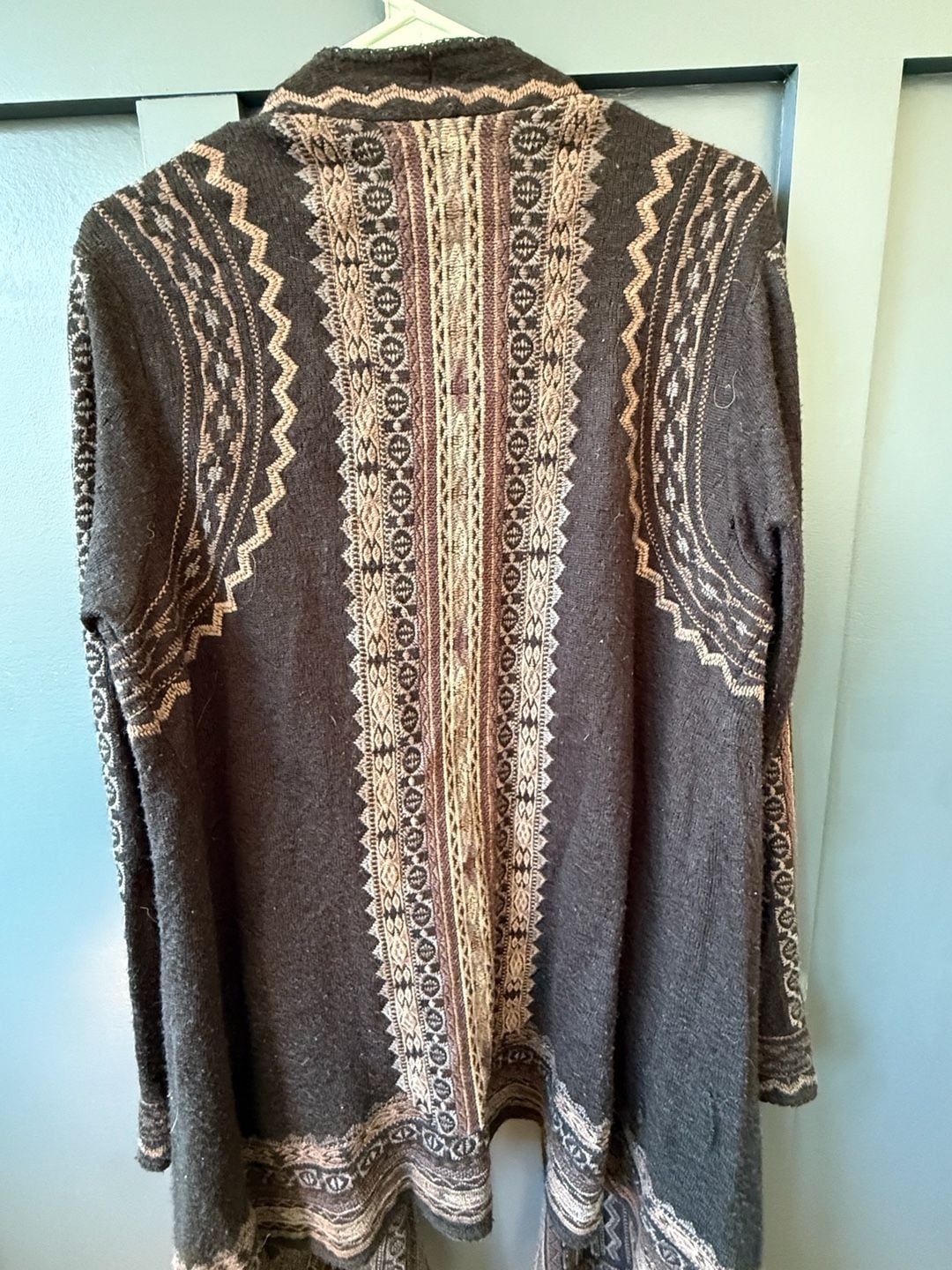 Johnny Was Biya Brown Geometric Pattern Open Front Knit Cardigan 8