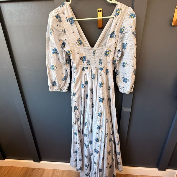 Free People Sea Glass Midi Dress Women's Blue Combo Floral maxi s-0