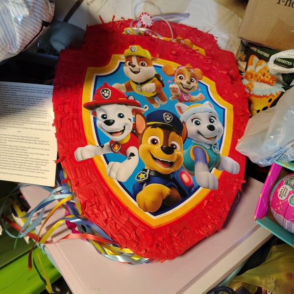 Paw Patrol Pull String Shield Pinata Party Decoration