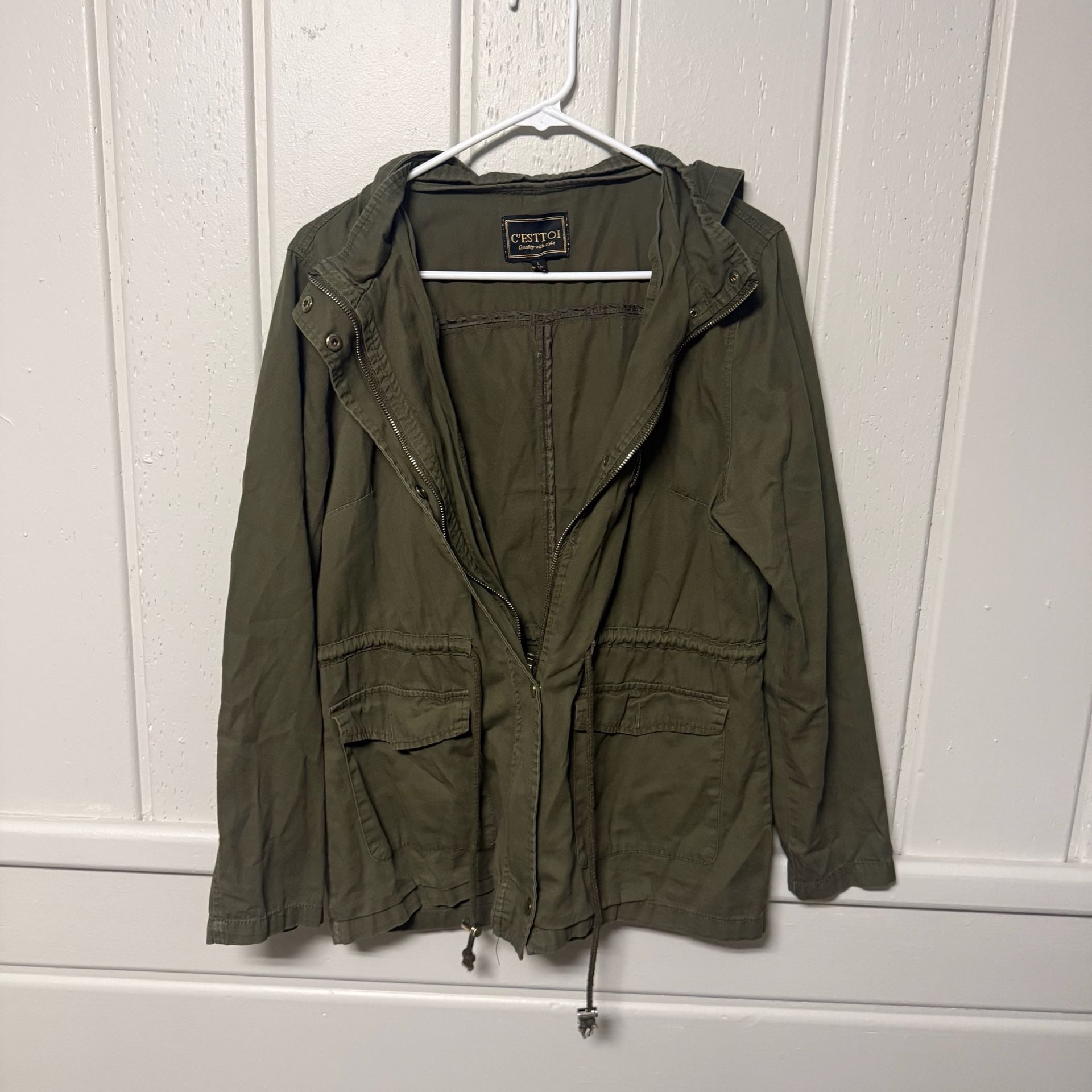 C'est Toi Olive Green Utility Anorak Jacket with Hood Size L 2