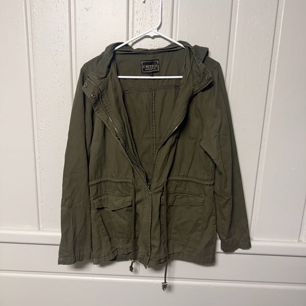C'est Toi Olive Green Utility Anorak Jacket with Hood Size L