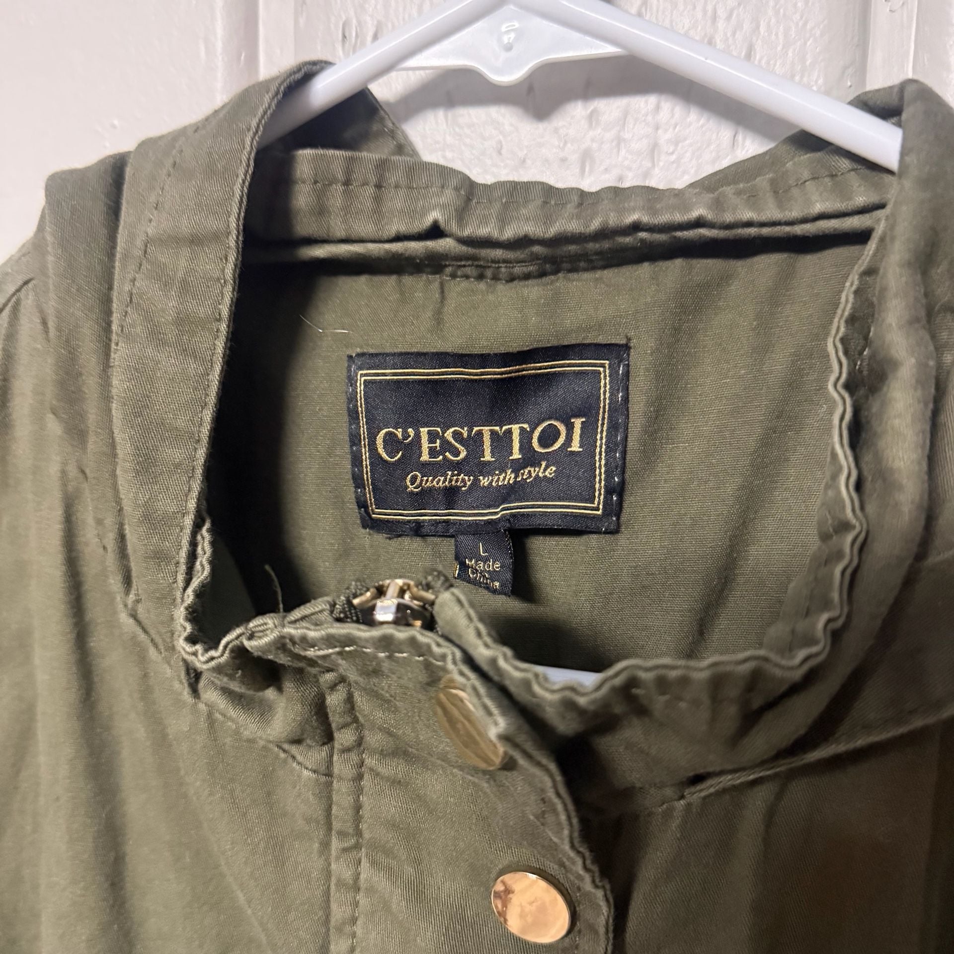 C'est Toi Olive Green Utility Anorak Jacket with Hood Size L 3