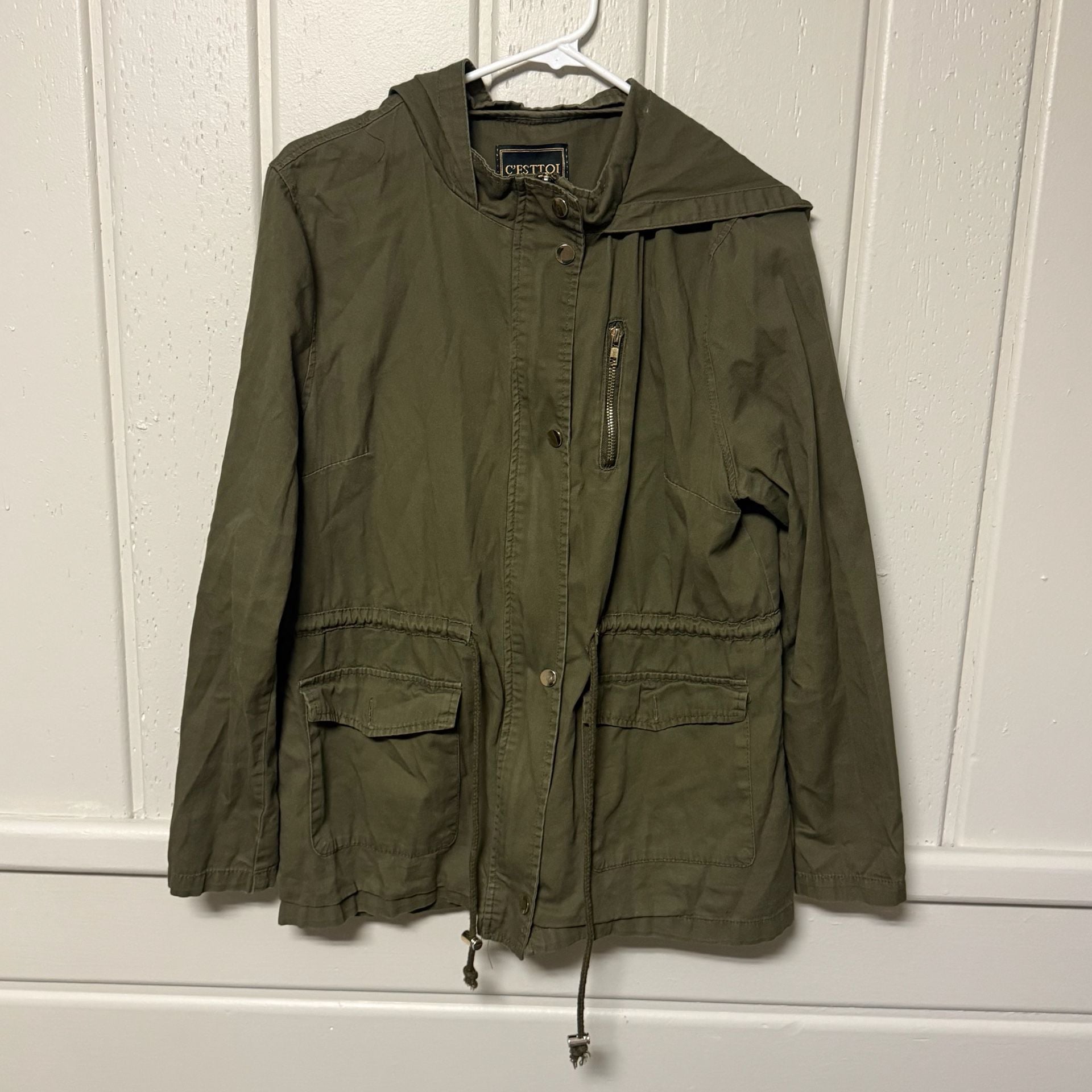 C'est Toi Olive Green Utility Anorak Jacket with Hood Size L 4
