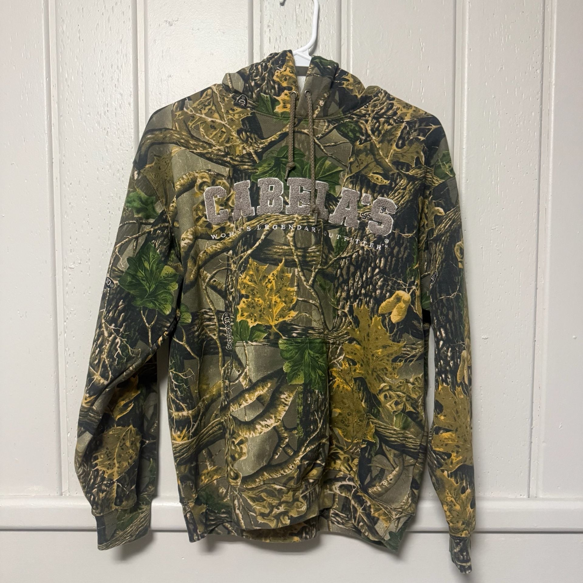 Cabela's Seclusion 3D Camo Hoodie Pink Spellout Logo Sweatshirt Women's Medium 2