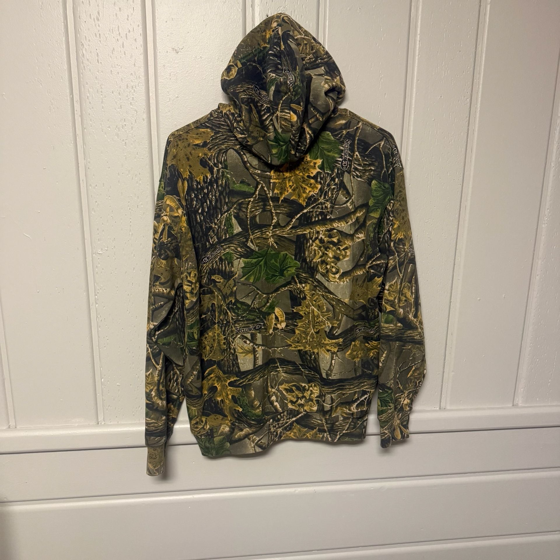 Cabela's Seclusion 3D Camo Hoodie Pink Spellout Logo Sweatshirt Women's Medium 4