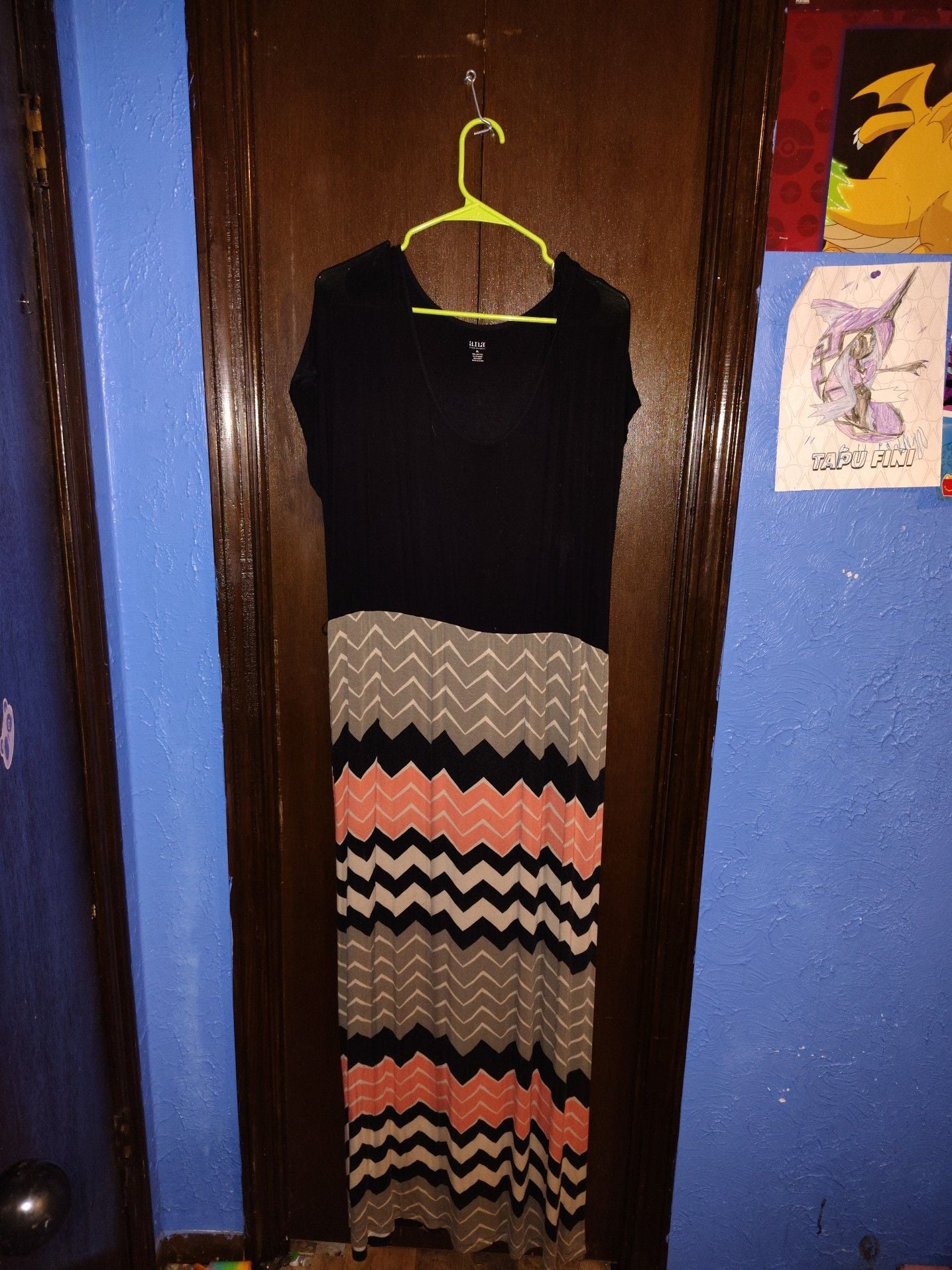 A New Approach ANA Black and Coral Chevron Long Maxi Dress Size XL 2