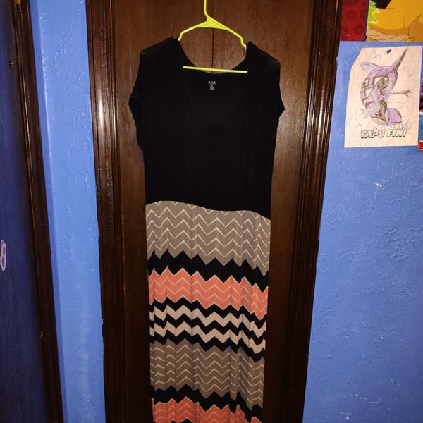 A New Approach ANA Black and Coral Chevron Long Maxi Dress Size XL