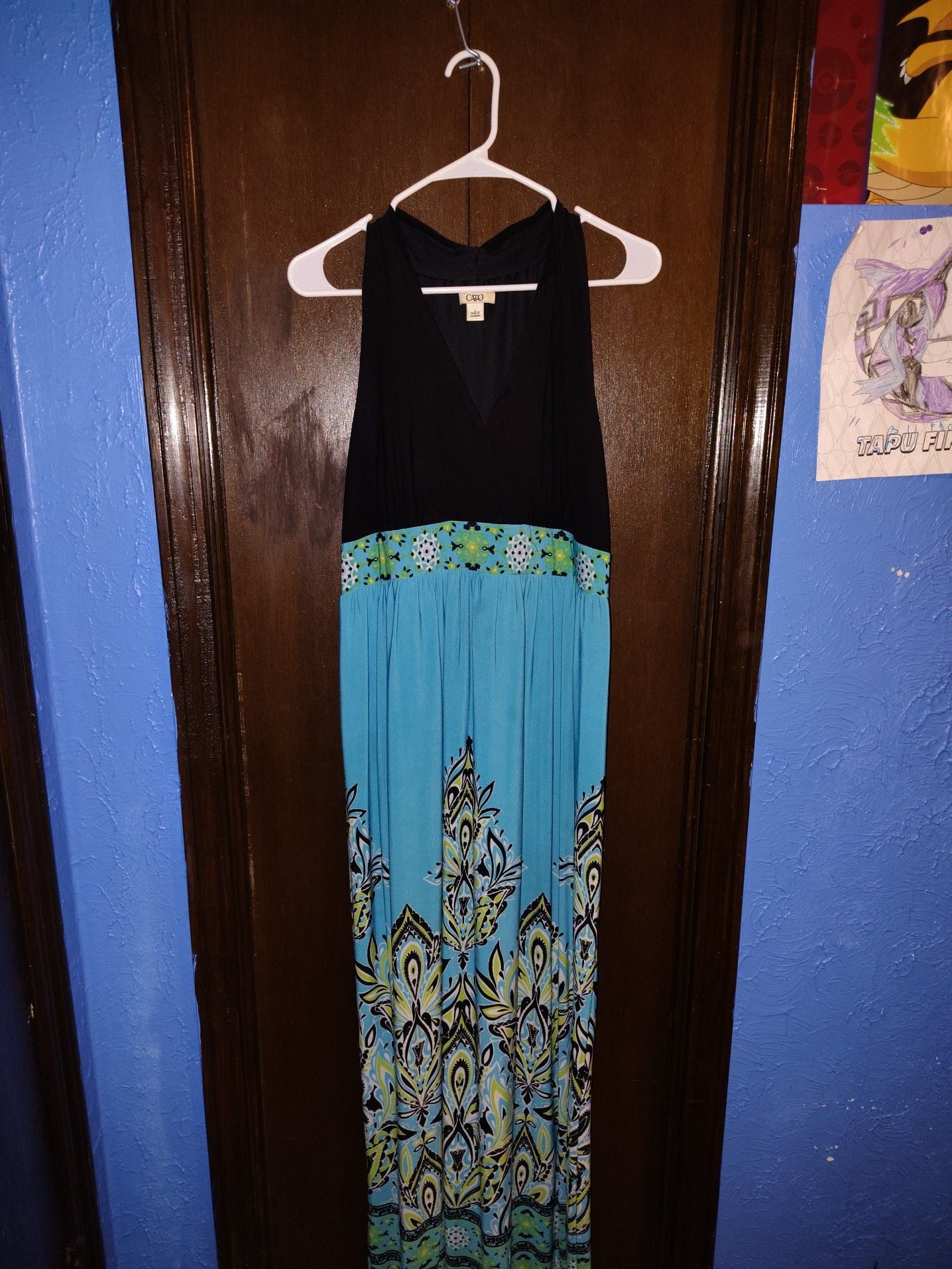 Cato Women's Sleeveless V-Neck Blue Black Paisley Print Maxi Dress Size L 2
