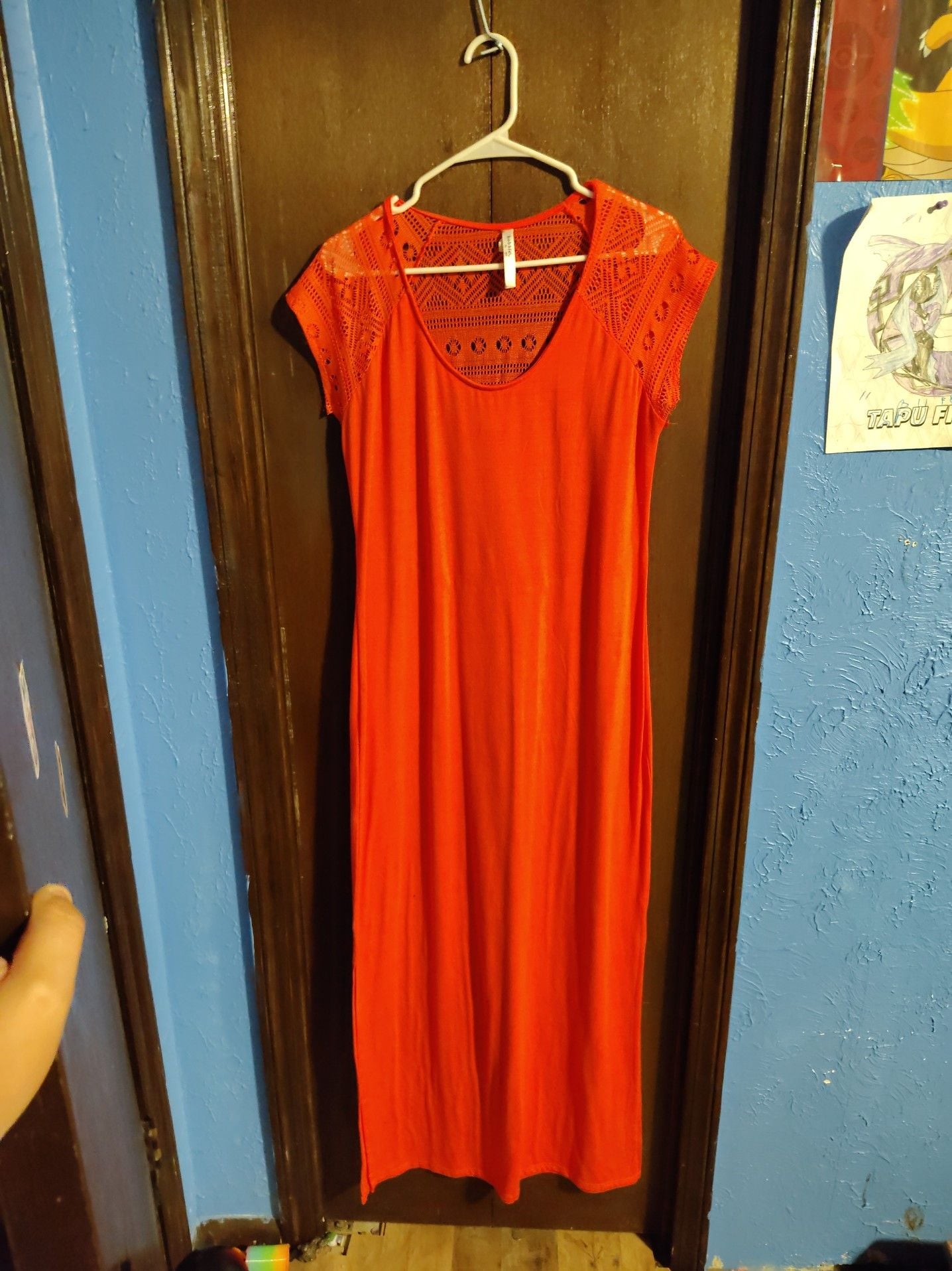 Bobbie Brooks Orange Crochet Lace Yoke Maxi Dress 2