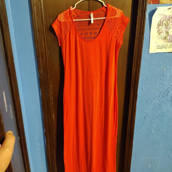 Bobbie Brooks Orange Crochet Lace Yoke Maxi Dress