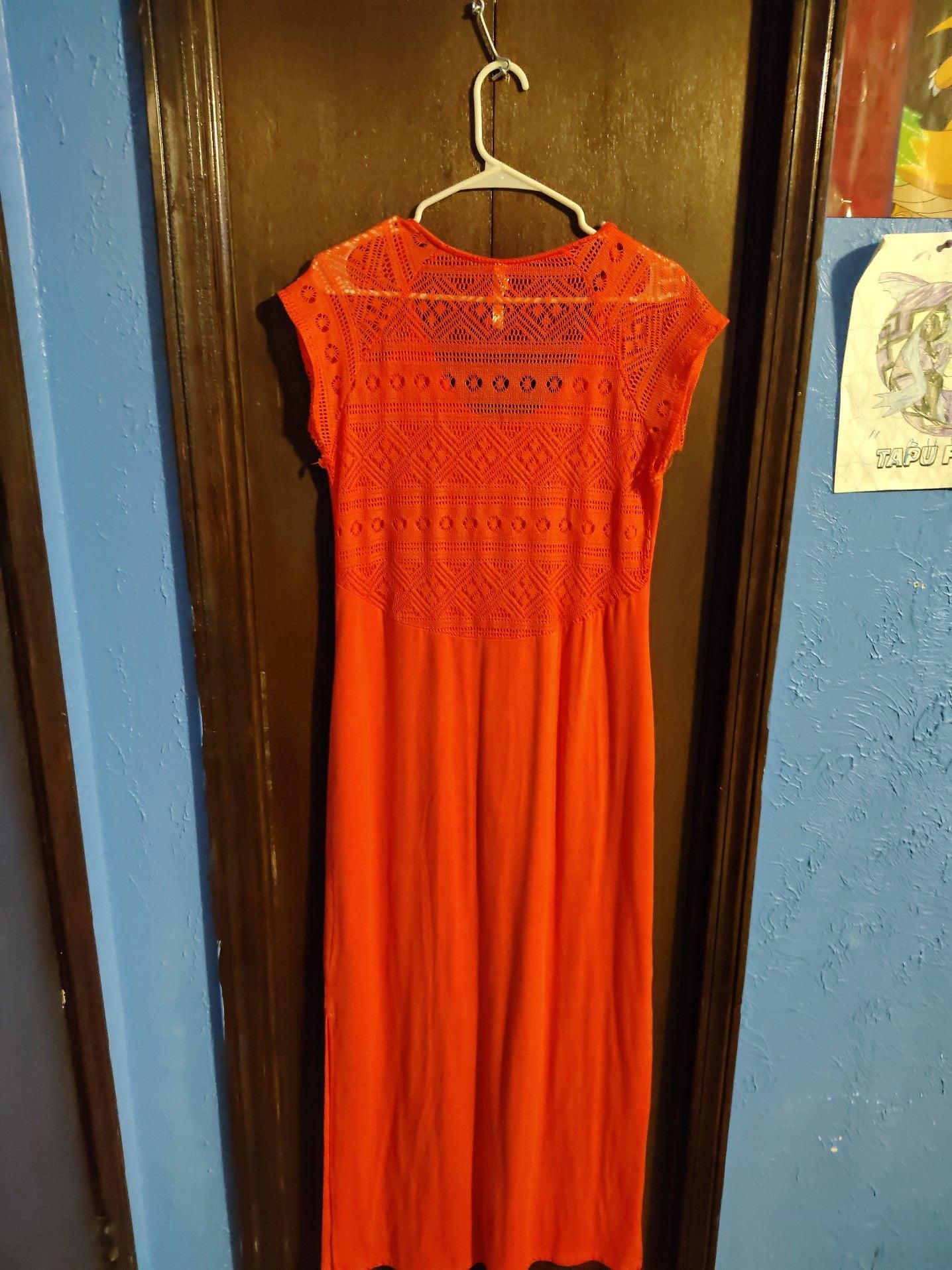 Bobbie Brooks Orange Crochet Lace Yoke Maxi Dress 3