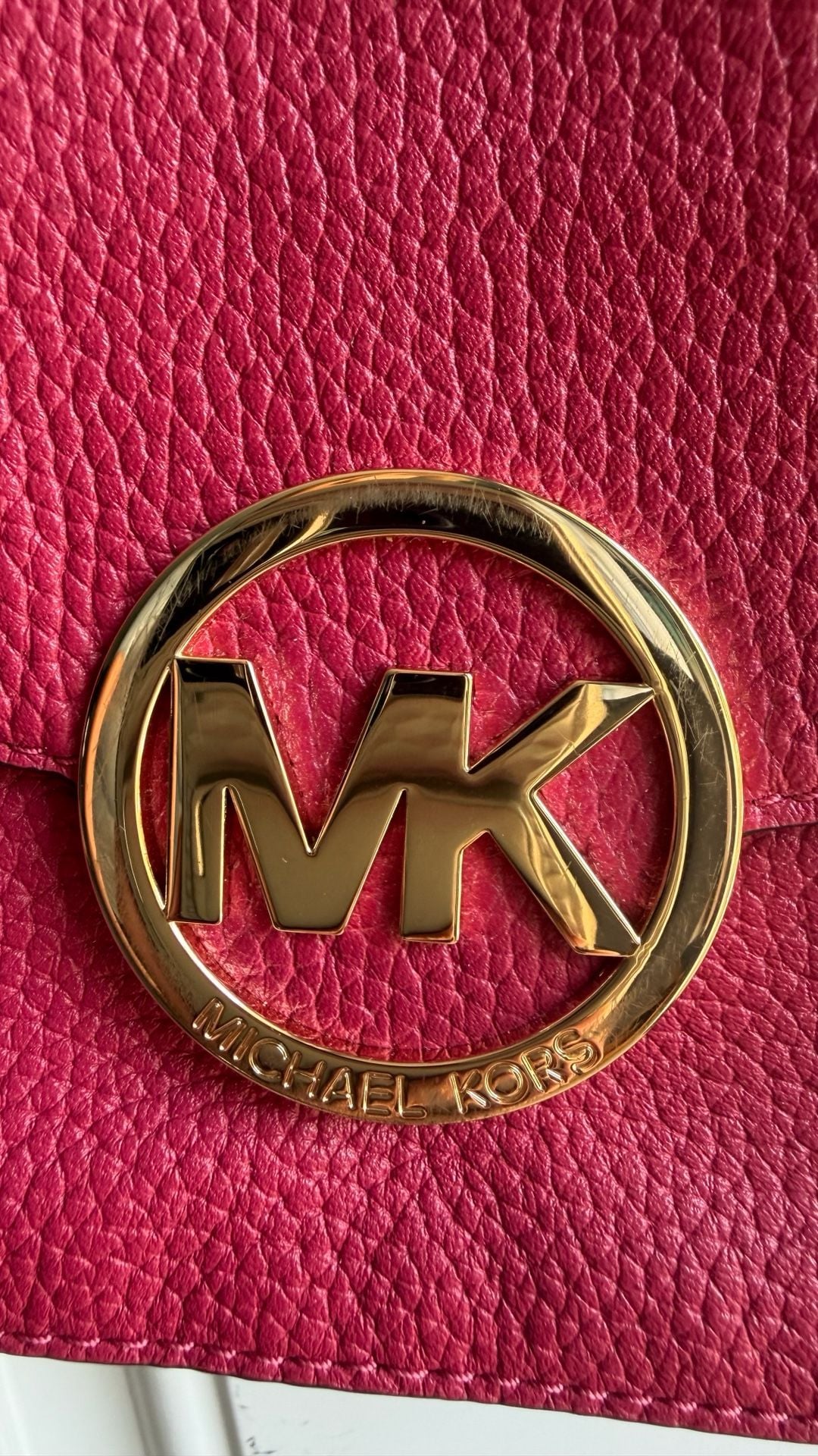 Michael Kors Pink Pebbled Leather Crossbody Bag with Gold MK Logo 4