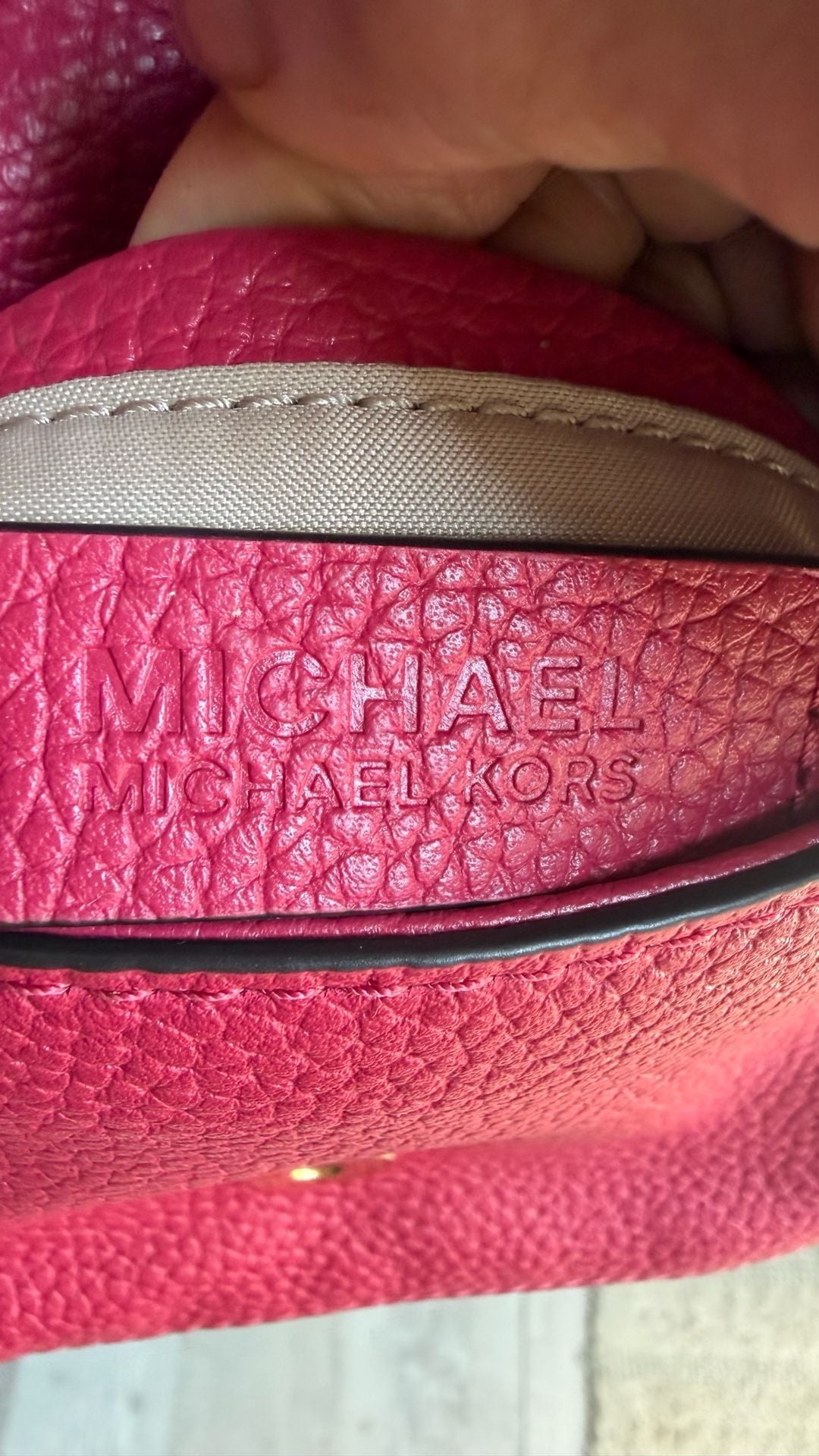 Michael Kors Pink Pebbled Leather Crossbody Bag with Gold MK Logo 6