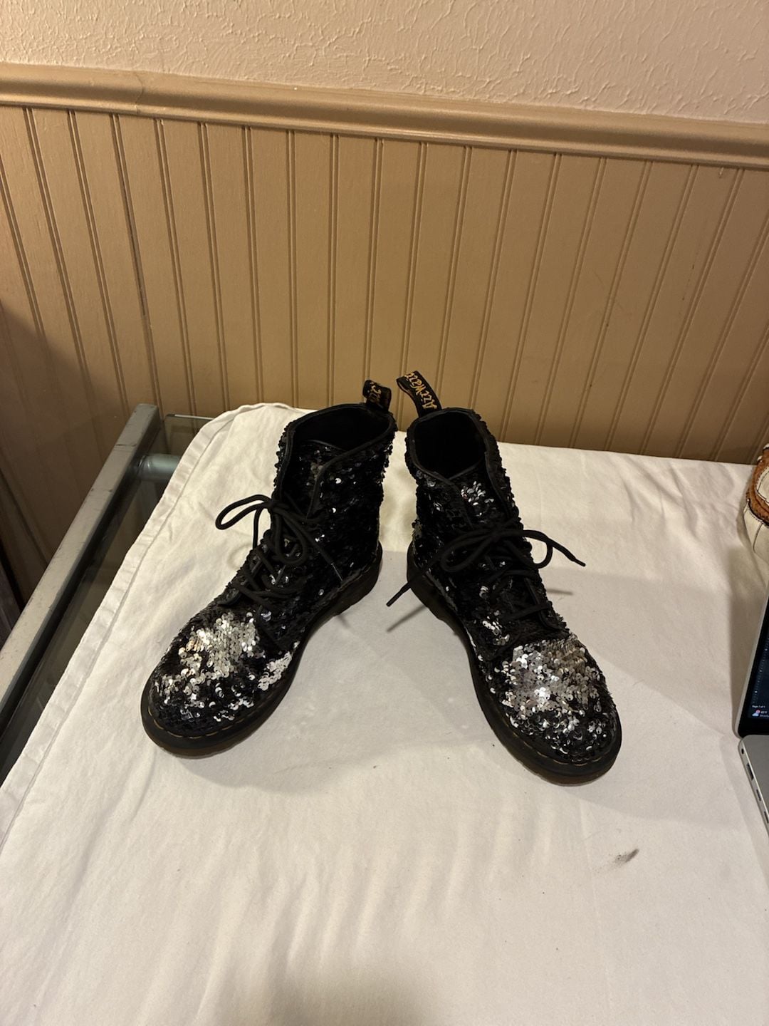 Dr. Martens 1460 Pascal Sequin Black Silver Boots Women's US 6 / EU 37 2