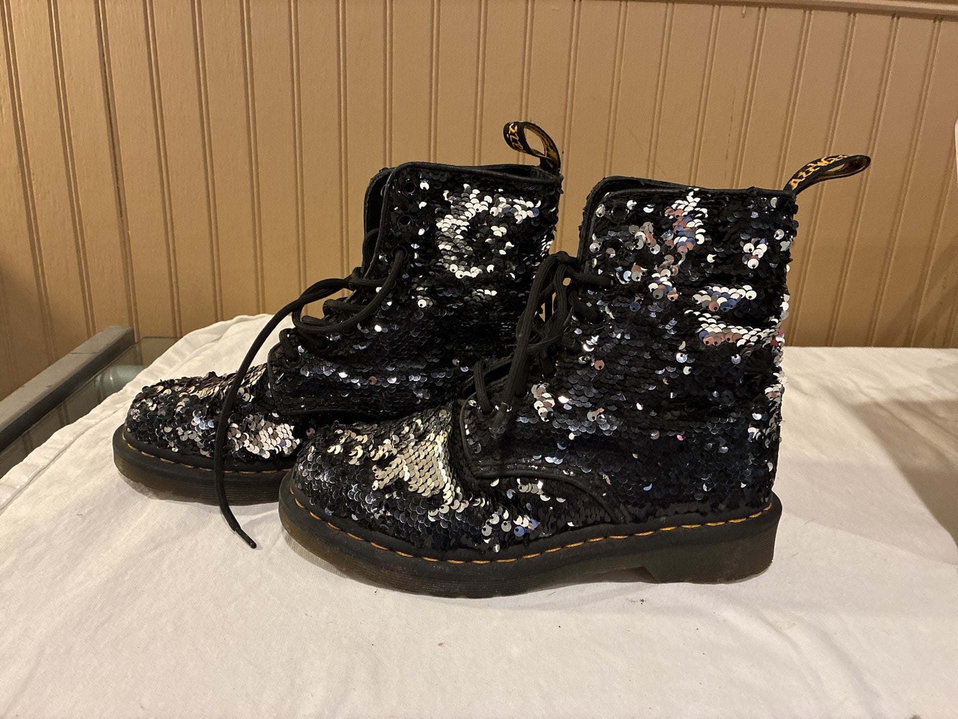 Dr. Martens 1460 Pascal Sequin Black Silver Boots Women's US 6 / EU 37 8