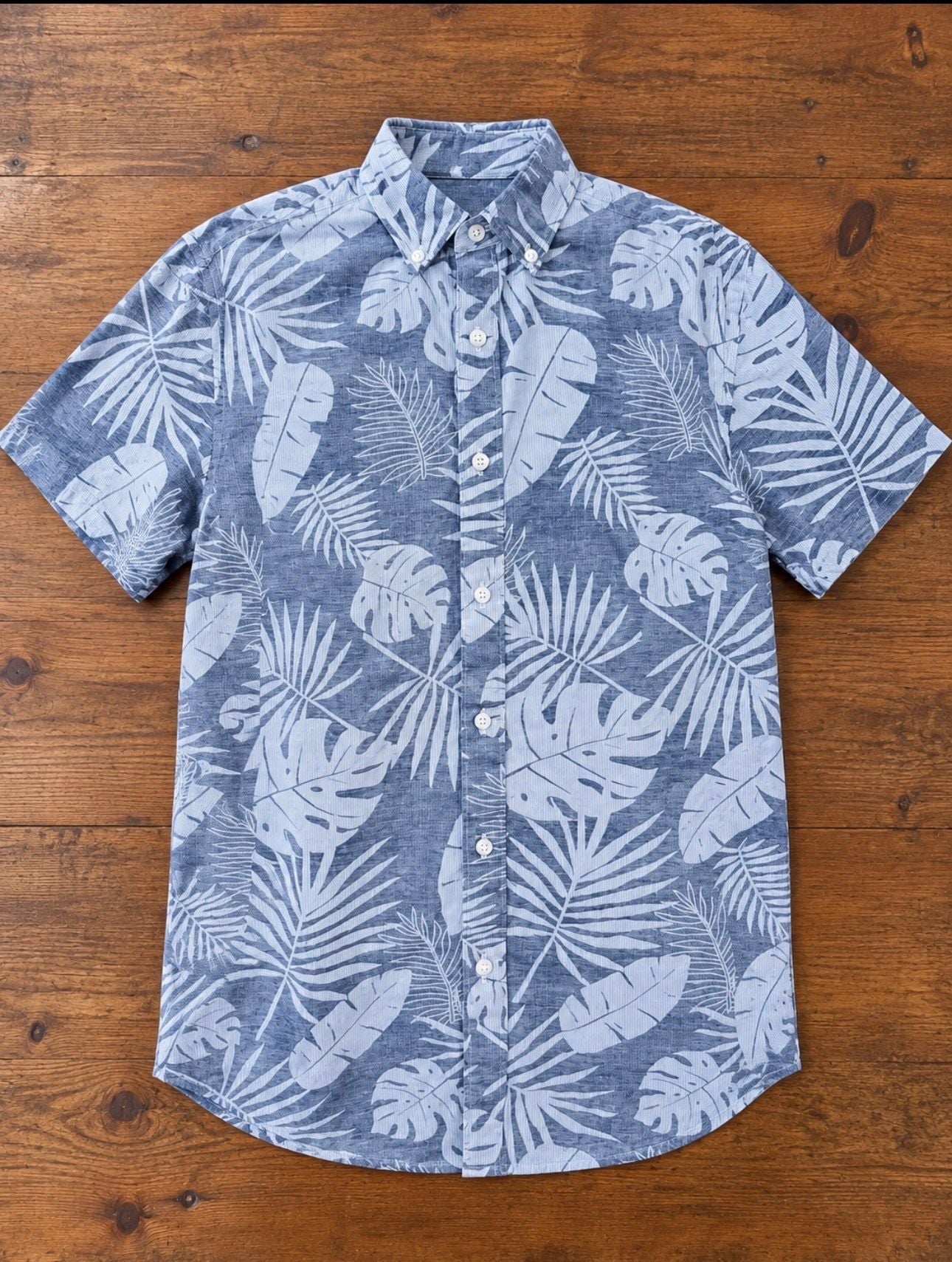 Club Room Men's Blue Tropical Palm Leaf Short Sleeve Button-Down Shirt Size L 2