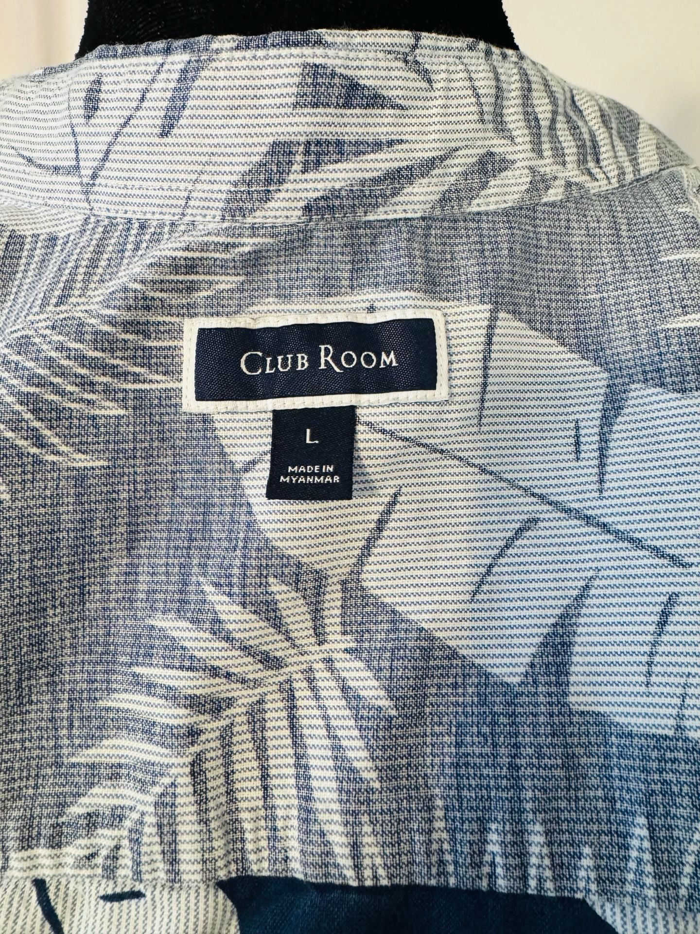 Club Room Men's Blue Tropical Palm Leaf Short Sleeve Button-Down Shirt Size L 4