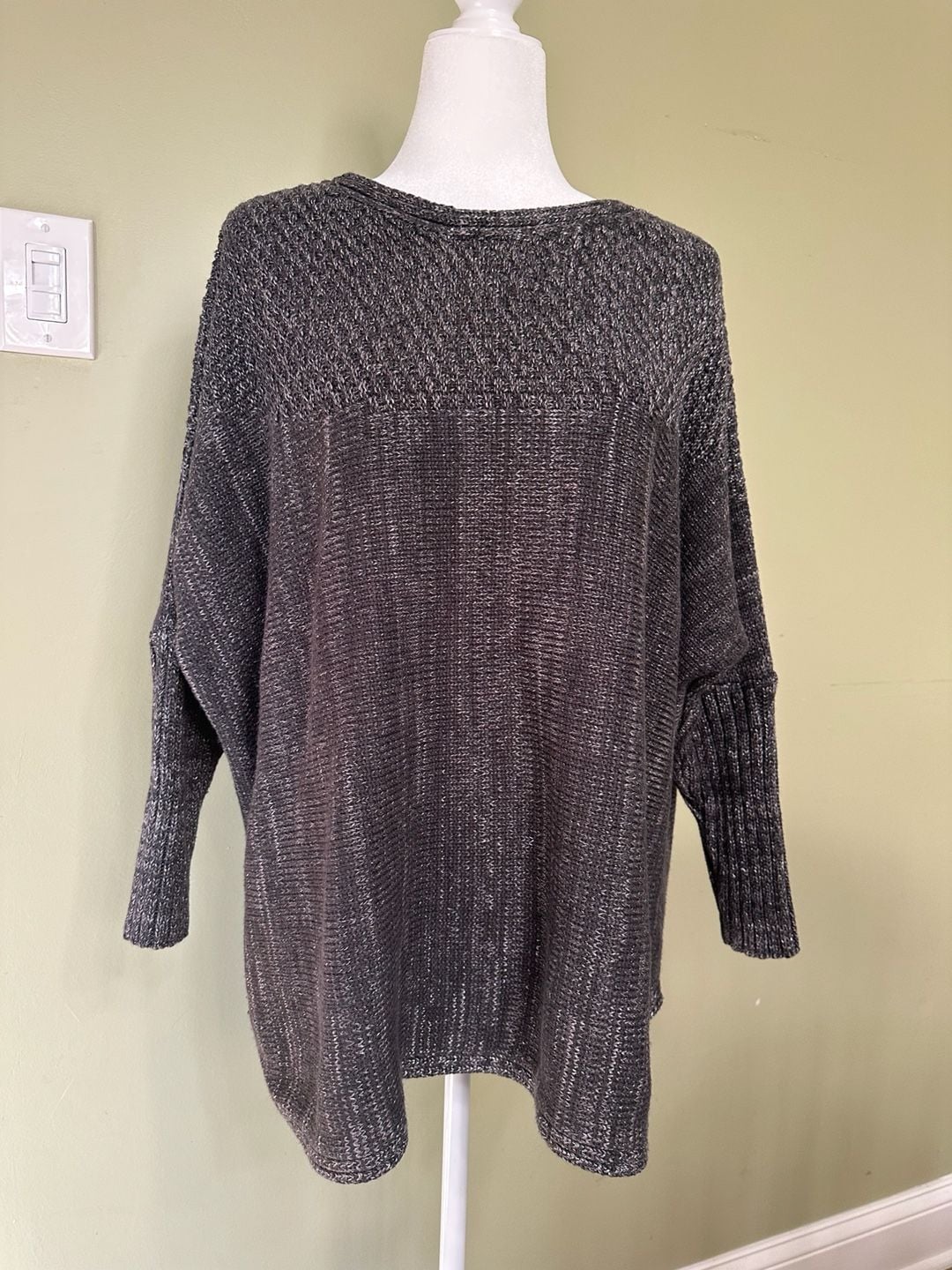 Sympli Oversized Knit Tunic Sweater Black Silver Grey Long Sleeve Size S 2
