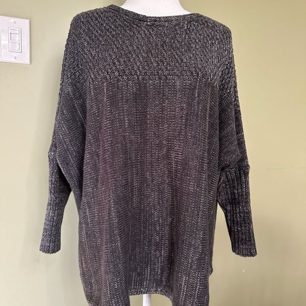 Sympli Oversized Knit Tunic Sweater Black Silver Grey Long Sleeve Size S