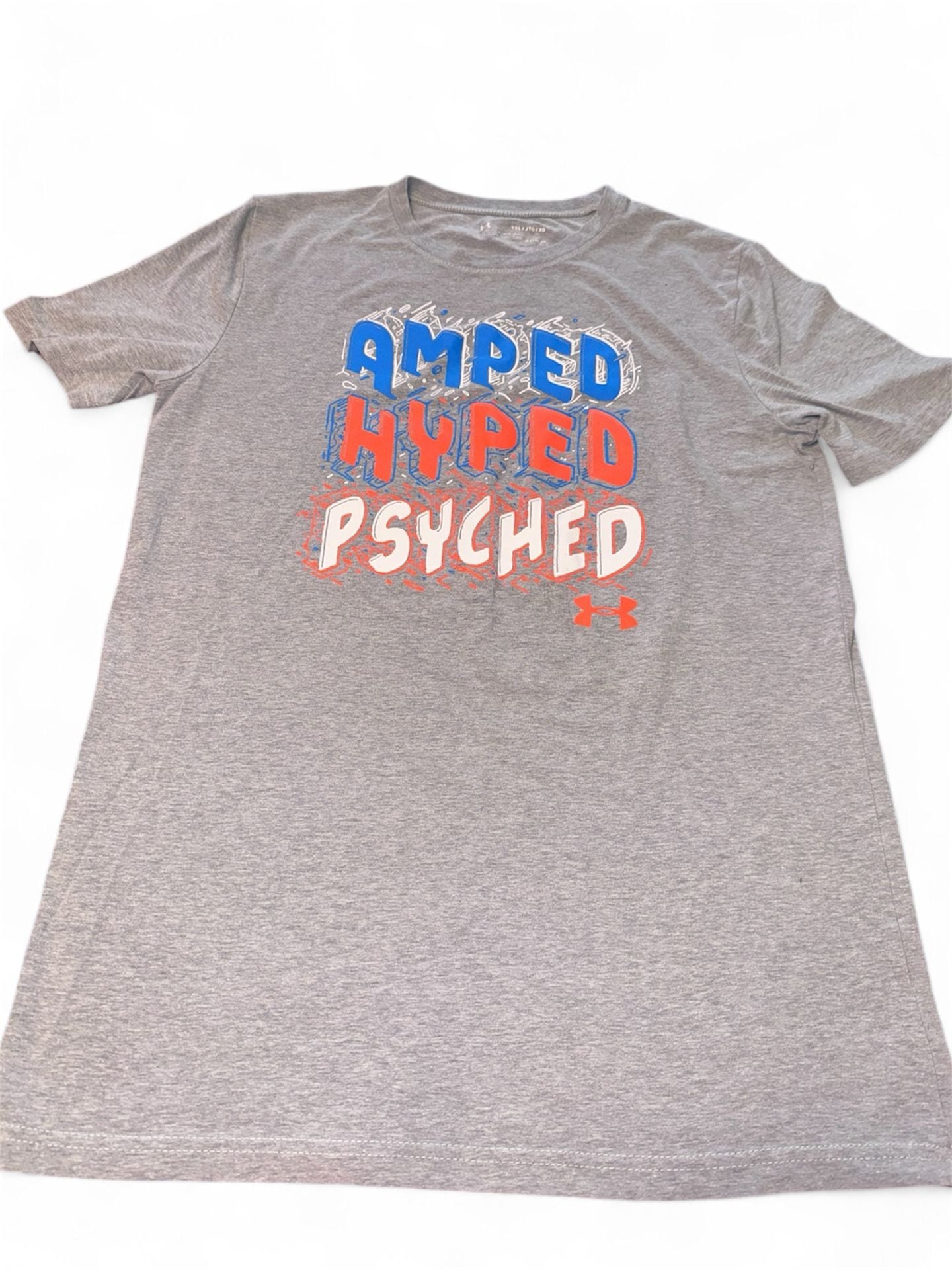 Under Armour Boys Amped Hyped Psyched Short Sleeve Graphic T-Shirt Gray 2