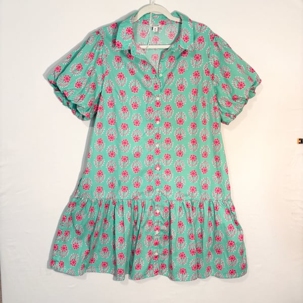 J.crew bubble sleeve floral mini dress Size 18 pockets button front Preppy