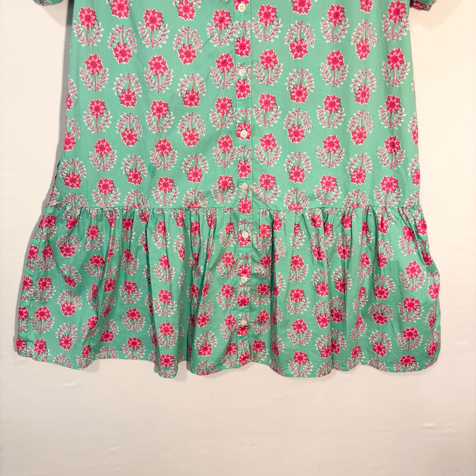 J.crew bubble sleeve floral mini dress Size 18 pockets button front Preppy 3