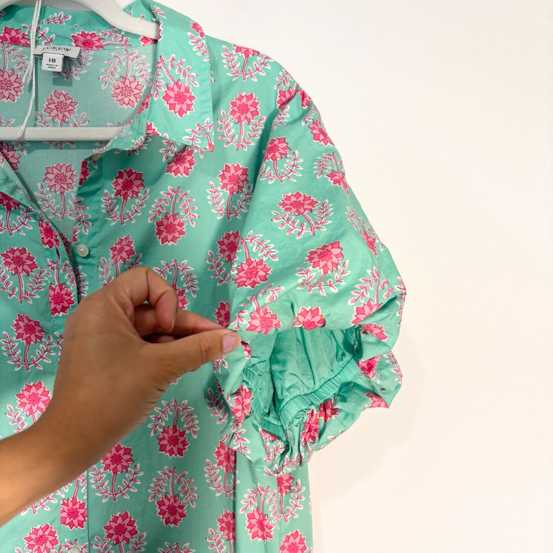 J.crew bubble sleeve floral mini dress Size 18 pockets button front Preppy 4