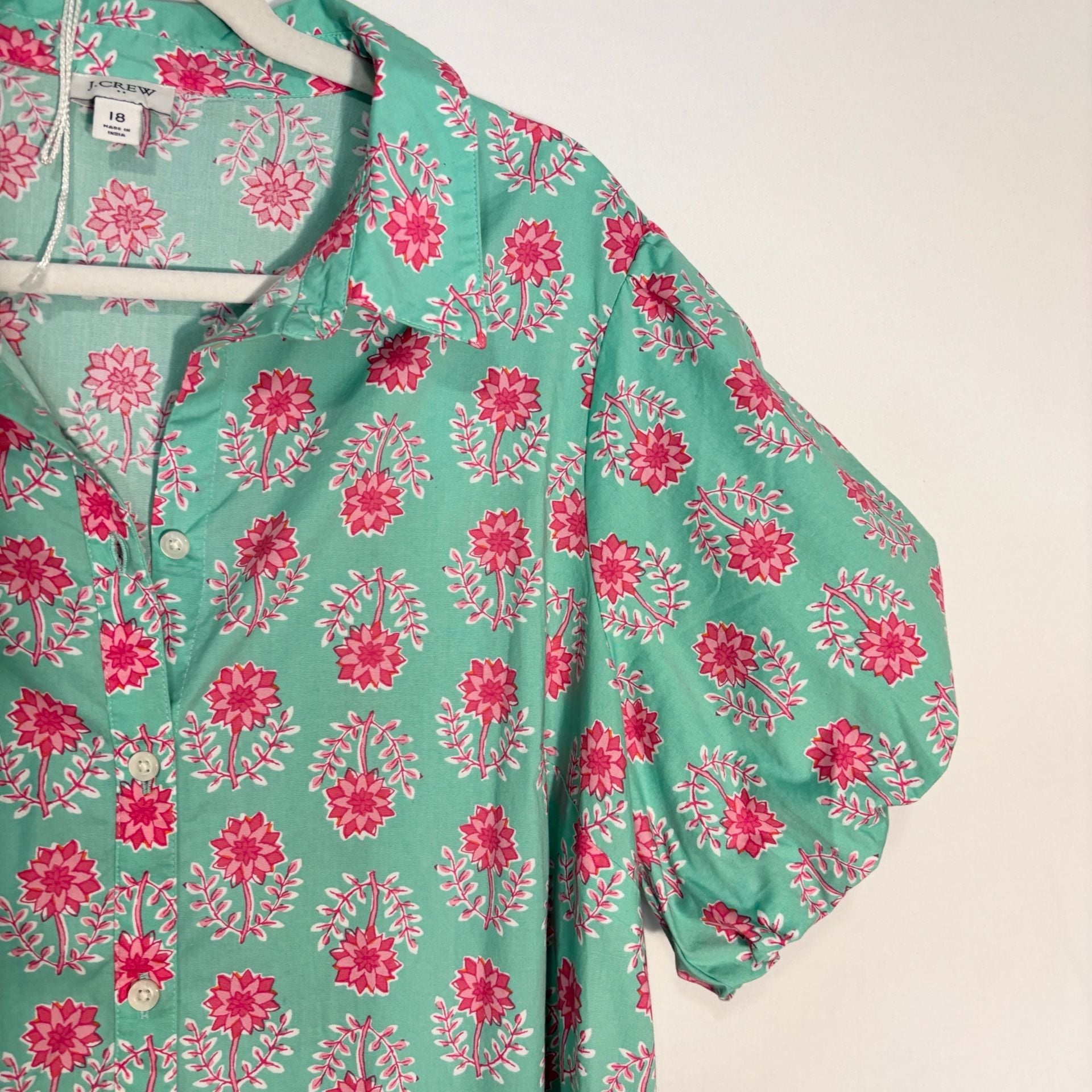J.crew bubble sleeve floral mini dress Size 18 pockets button front Preppy 5