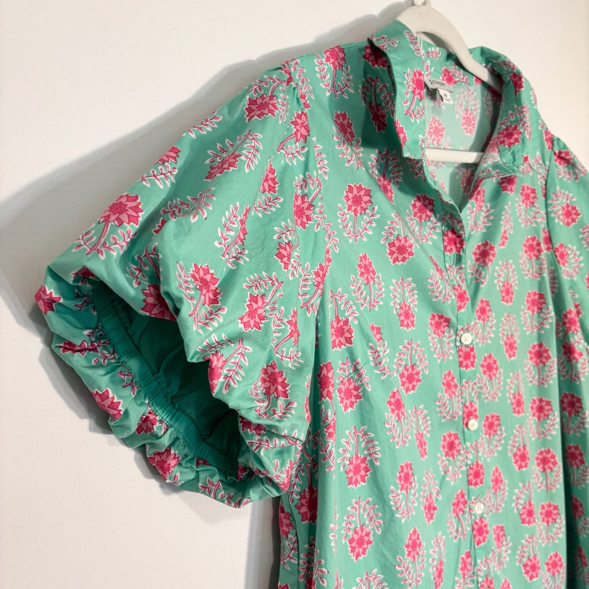 J.crew bubble sleeve floral mini dress Size 18 pockets button front Preppy 6