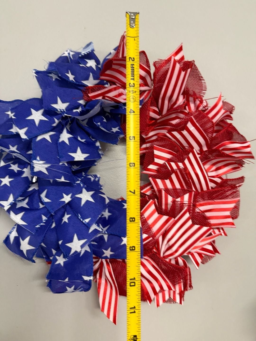 Patriotic Red White and Blue Stars and Stripes Fabric Ribbon Wreath 4