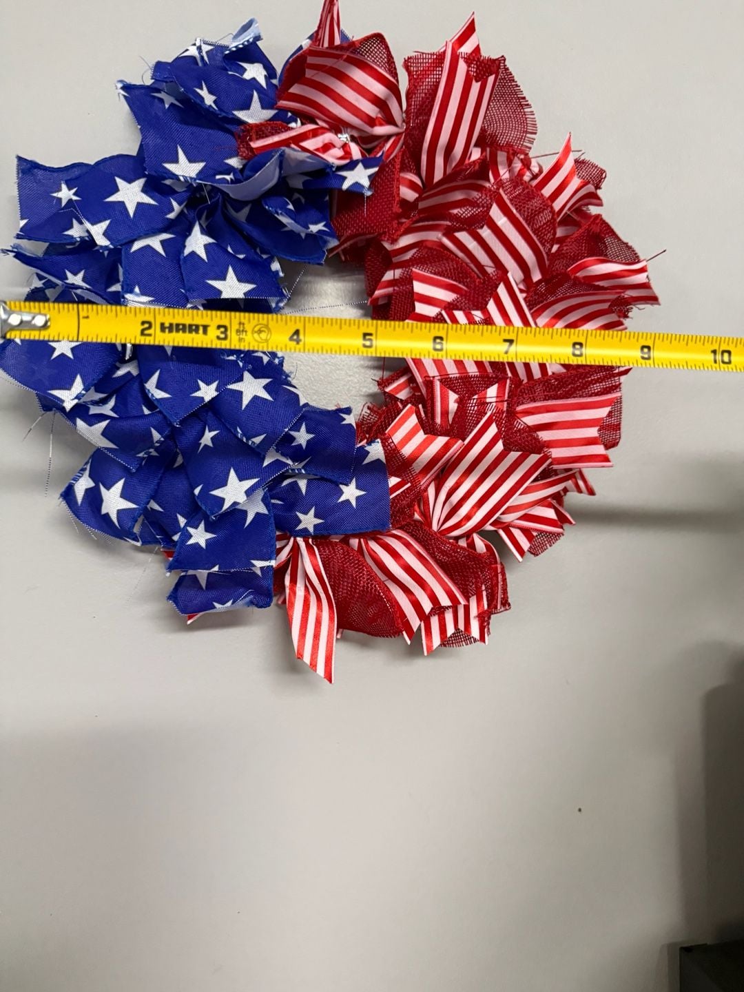Patriotic Red White and Blue Stars and Stripes Fabric Ribbon Wreath 5