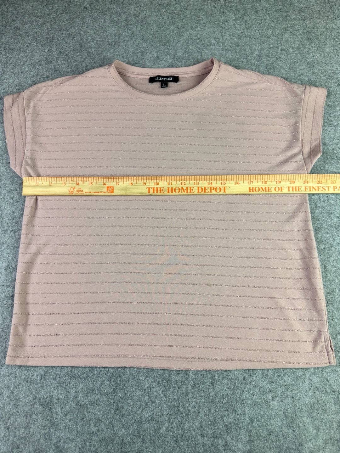 Ellen Tracy Women's Pink Shimmer Striped Short Sleeve T-Shirt Size L 7