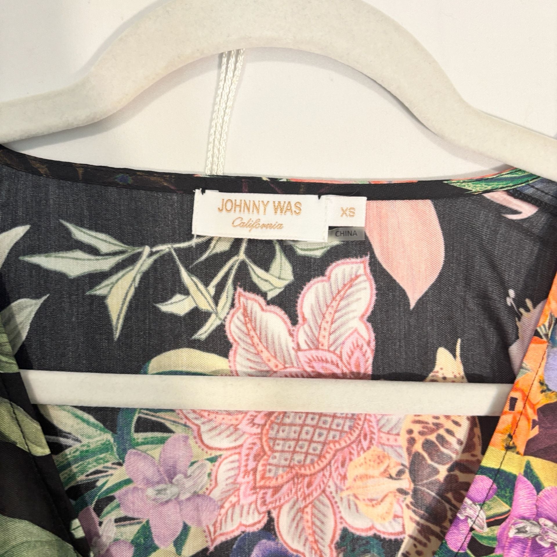 Johnny Was Floral Print Silk Tiered Midi Dress with Bell Sleeves 9